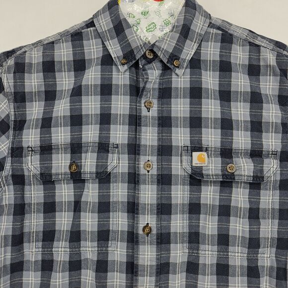 Carhartt Shirt Mens Medium Blue Gray Plaid Short Sleeve Button Up Workwear - Picture 2 of 10